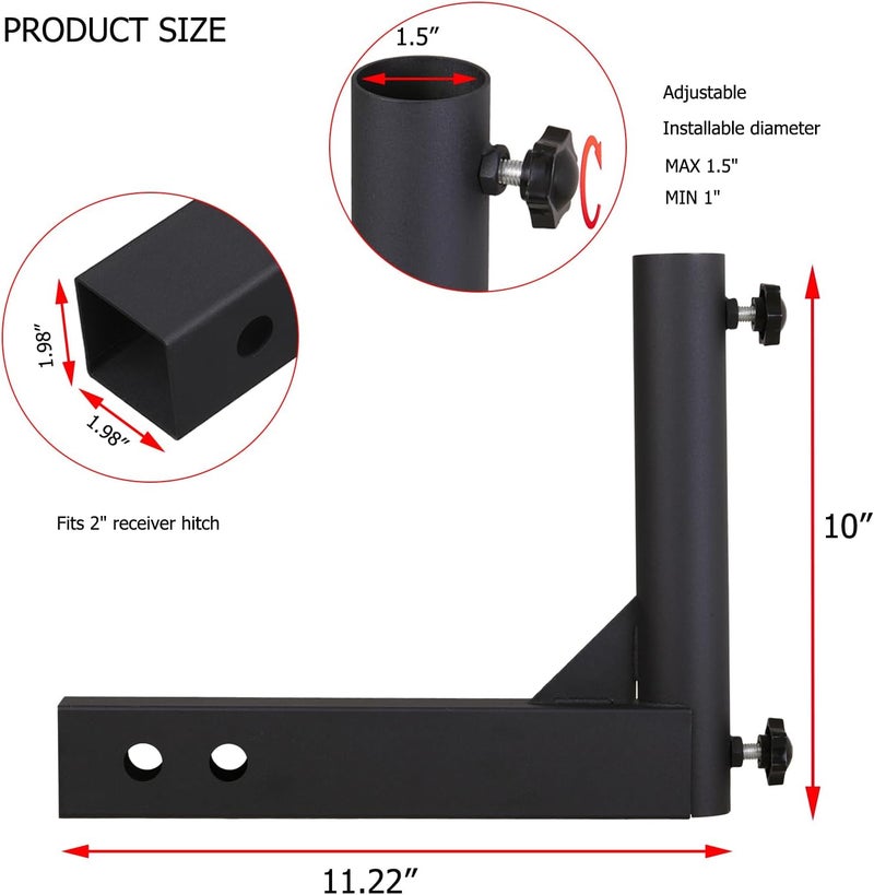 VANROUG Universal Trailer Hitch Mount Flag Pole Holder,for Any Vehicle with 2" Hitch Receiver,Black - Image 2